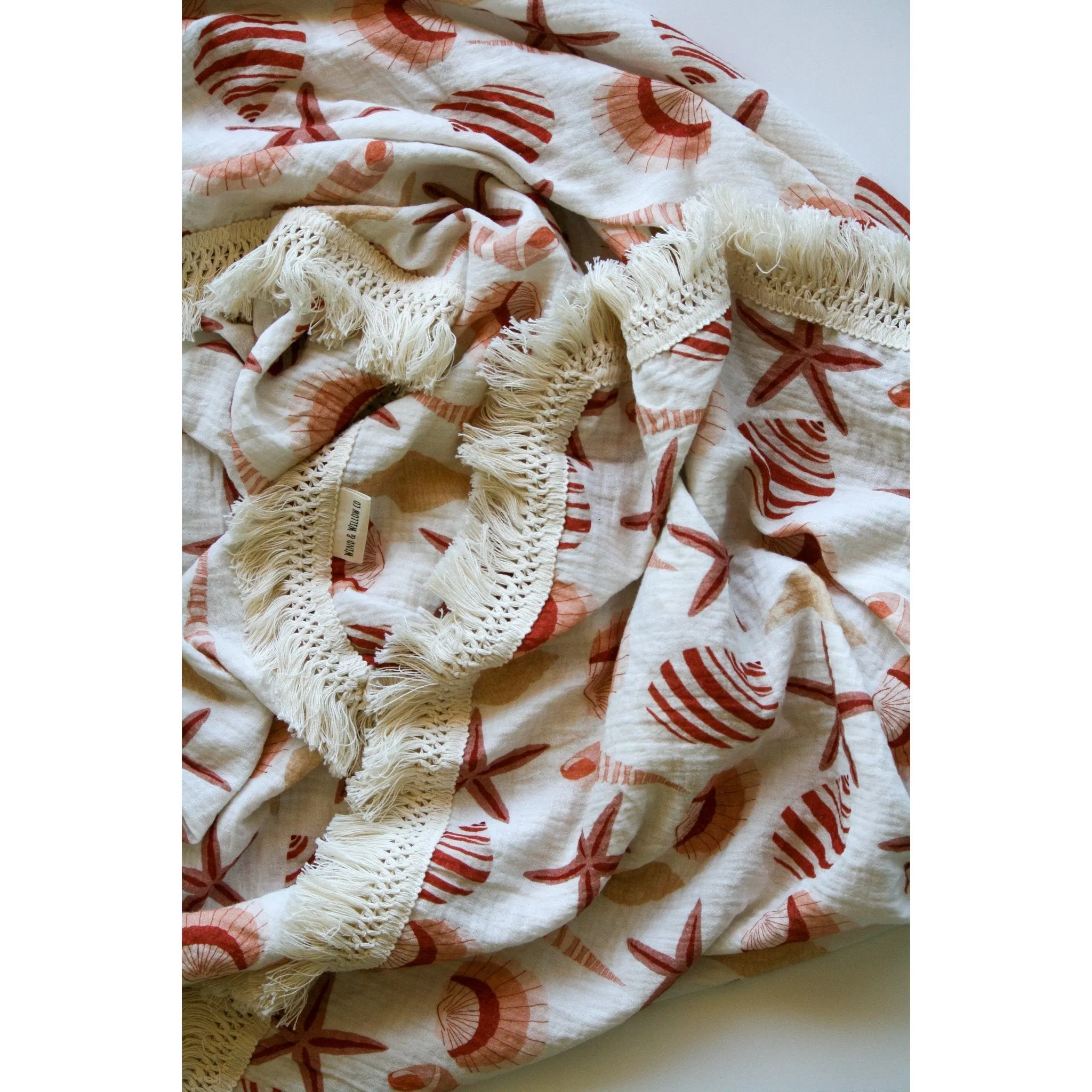 Wind & Willow | Jumbo Fringe Baby Swaddle - Shell