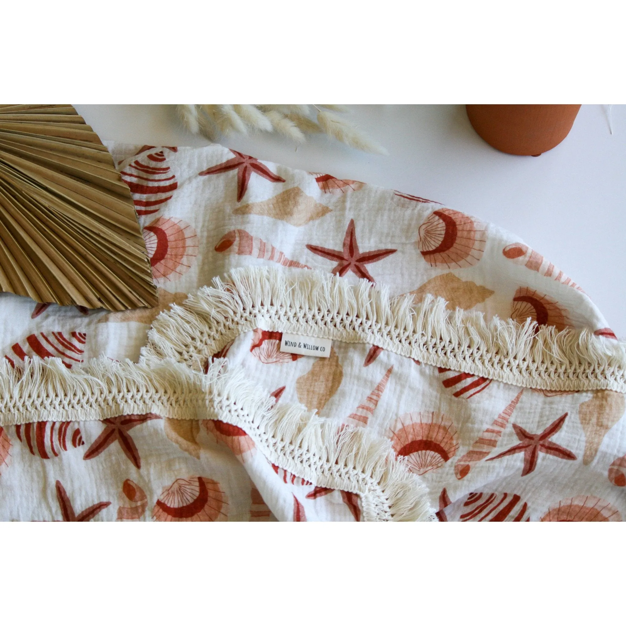 Wind & Willow | Jumbo Fringe Baby Swaddle - Shell