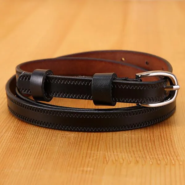 Women's Casual Retro Solid Color Pure Cowhide Thin Belt  25068284C