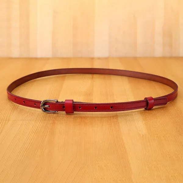 Women's Casual Retro Solid Color Pure Cowhide Thin Belt  25068284C