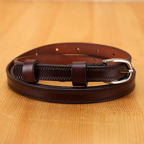 Women's Casual Retro Solid Color Pure Cowhide Thin Belt  25068284C