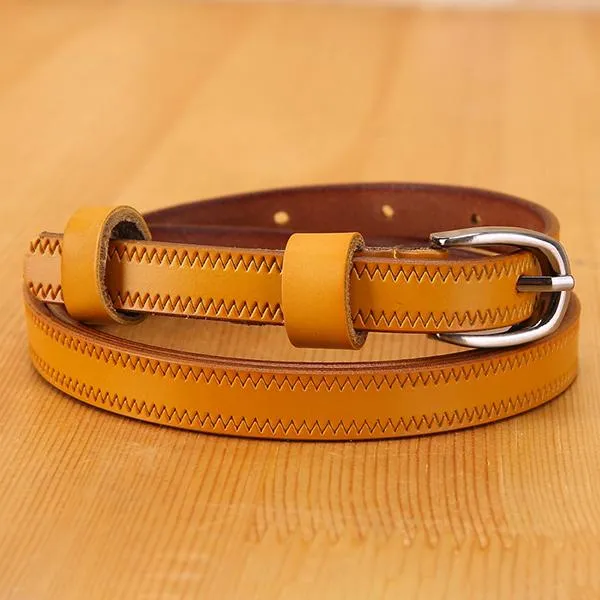 Women's Casual Retro Solid Color Pure Cowhide Thin Belt  25068284C