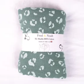 XL Blue Leopard print Muslin Swaddle