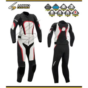 Zamora's black, white and red motorcycle leather suit